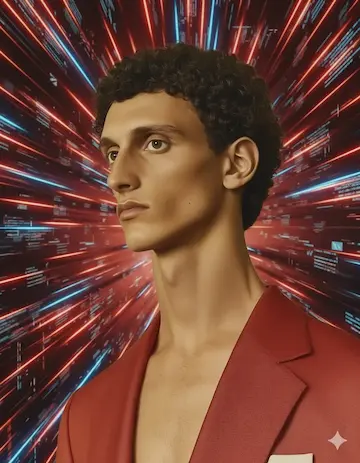 portrait of a man with rapidity theme